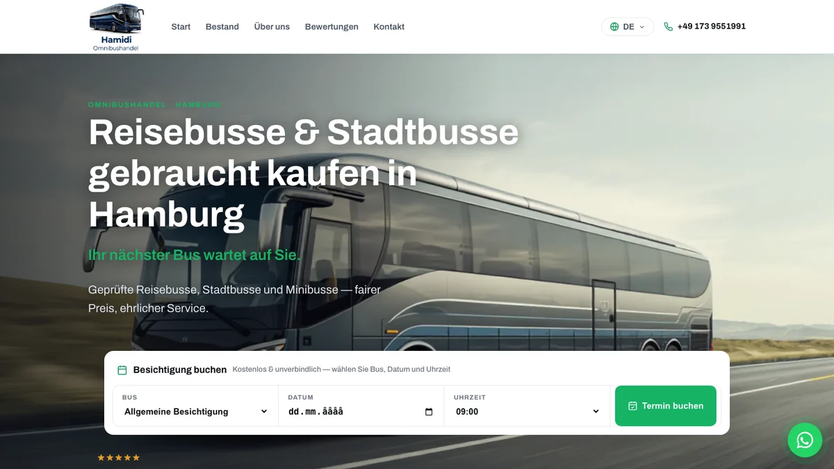 Hamidi Omnibushandel hjemmeside lavet af GrowGineer — brugte busser i Hamburg